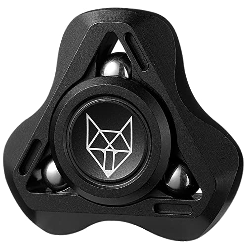 Freelove Upgraded Fox Tri 1.8'' Fidget Spinner with Steel Beads, Luminous Metal Spinners Toys for Adults, Premium Bearing 2~4 Min, Autism Sensory ADHD Anxiety Focus Meditation, Aluminum Alloy, Black