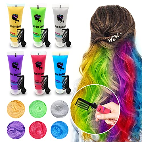 6PCS Temporary Hair Dye for Dark & Light Hair, Hair Chalk for Girls, Kids Hair Dye for Temporary Hair Color for Kids, Washable Hair Dye, Girl Gifts for 7 8 9 10 11 12 13 Year Old Girls Birthday Gifts
