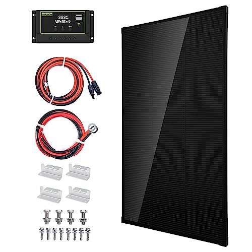 Topsolar Solar Panel Kit 170 Watt 12 Volt Monocrystalline Off Grid System for Homes RV Boat + 30A 12V/24V Solar Charge Controller + Solar Cables + Z-Brackets for Mounting