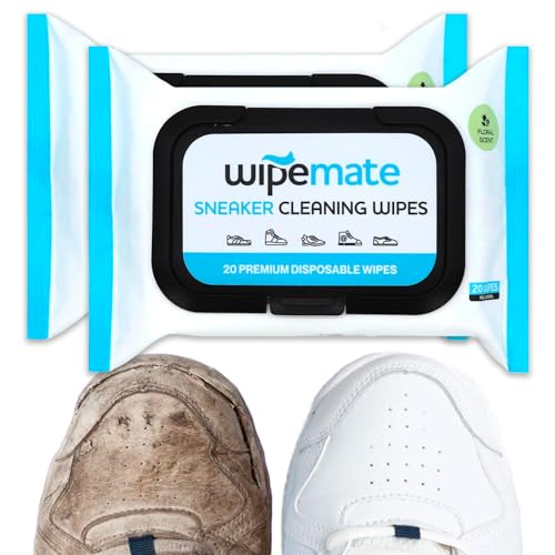 WIPEMATE Premium Sneaker Cleaner Wipes, Quick Wipes for Home or Travel, Removes Dirt, Grime & Stains, Cleaning Wipes for Sneakers – 20 Count [Two Pack]