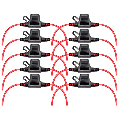 VANTRONIK Waterproof Inline Fuse Holder 10 Pack for MINI Fuse,16 Gauge AWG Wire UL1015, for ATM Blade Fuse, 12 Inches Long