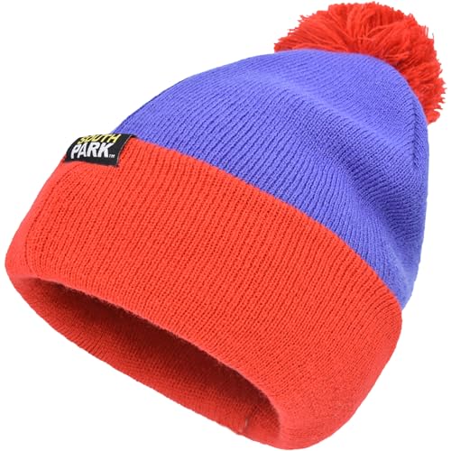 South Park Stan Marsh Cosplay Knit Acrylic Beanie Hat with Cuff and Pom, Purple/Red, One Size