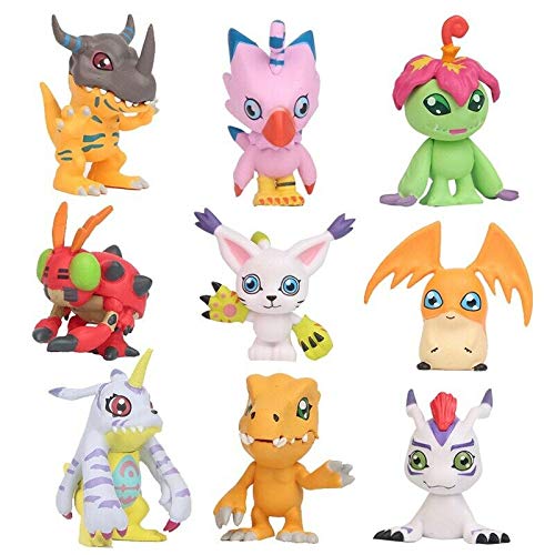 LUMAN Crazy 9 pcs Digital Monster Adventure Agumon Gabumon Mini PVC Figures Set Digimon Toys, 1.7 - 1.9 Inches