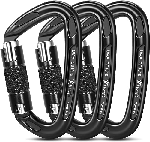 Favofit Locking Climbing Carabiner Heavy Duty UIAA Certified 25kn (5620 lbs) Safety Large Rock Clips