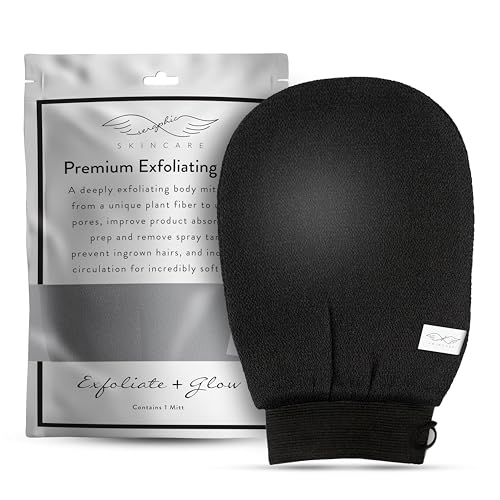 Seraphic Skincare Korean Exfoliating Mitts (1pc) Exfoliator Gloves Visibly Lift Away Dead Skin, Great for Spray Tan Removal or Keratosis Pilaris, Body Scrub Made of 100% Viscose Fiber