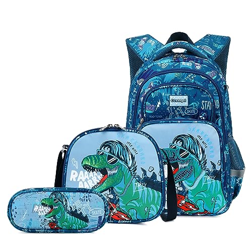 Wawakube Kids Backpack Set 3Pcs Dinosaur Backpack with Lunch Box Bag and Pencil Case, Perfect for Preschool and Elementary School, Ideal for Picnic, Travel