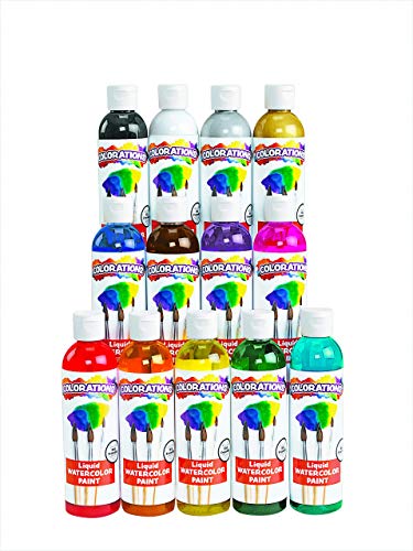 Colorations Classic Colors Liquid Watercolor Paint, Art Supplies, Set of 13 Liter Bottles In Vibrant Colors, Classroom Projects, Non Toxic, Easy Wash Up, School, Homeschool, Craft Supply, Bulk Paints