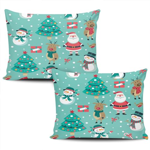 RYANZA Set of 2 Throw Pillow Covers, 20x26 Inches Standard Home Decor Pillowcase Cushion Cases Decorative Pillow Cases for Accent Couch Sofa Bedroom, Christmas Santa Penguin Snowman Deer Trees 1
