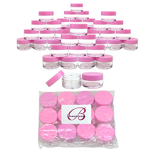 Beauticom 20 gram/20ml Empty Clear Small Round Travel Container Jar Pots with Lids for Make Up Powder, Eyeshadow Pigments, Lotion, Creams, Lip Balm, Lip Gloss, Samples (48 Pieces, Pink)