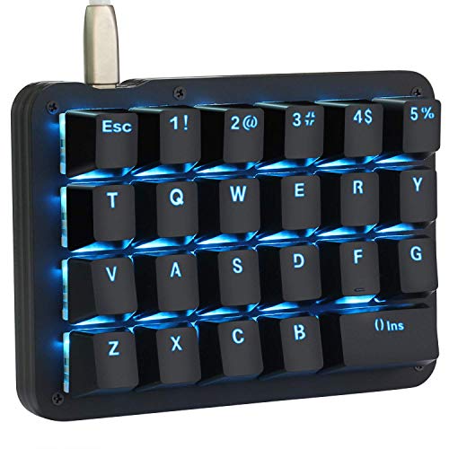 Koolertron One Handed Macro Mechanical Keyboard, Blue LED Backlit Portable Mini One-Handed Mechanical Gaming Keypad 23 Fully Programmable Keys Red Switches (Blue Backlit/Red switches)