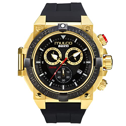 MULCO Buzo Watches for Men Quartz Chronograph Movement with Analog Display and Stainless Steel - Silicone Watch Band - Waterproof (Black/Gold)