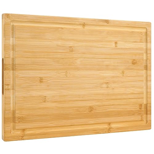Extra Large XXXL Bamboo Cutting Board 24 x16 Inch, Largest Wooden Butcher Block for Turkey, Meat, Vegetables, BBQ, Over the Sink Chopping Board with Handle and Juice Groove, Thickness 1.25'
