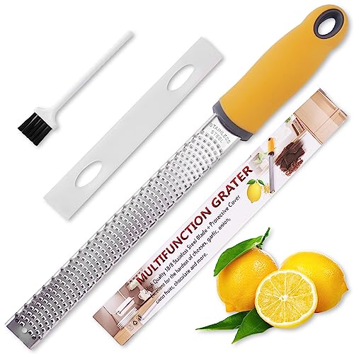 Lemon Zester Grater, Citrus Zester Grater with Handle, Kitchen Gadgets for Cheese, Lemon, Chocolate, Nutmeg, Ginger, Fruit, Vegetable, Stainless Steel Micro Cheese Grate, Dishwasher Safe(Narrow)