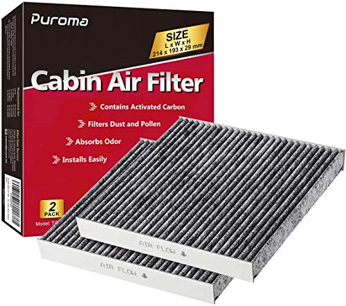 Puroma Cabin Air Filter with Activated Carbon, Replacement for CP285, CF10285, Toyota Camry, RAV4, Highlander, Corolla, 4Runner, Tundra, Prius, Sienna, Lexus, Scion, Subaru, Jaguar (2 pcs)