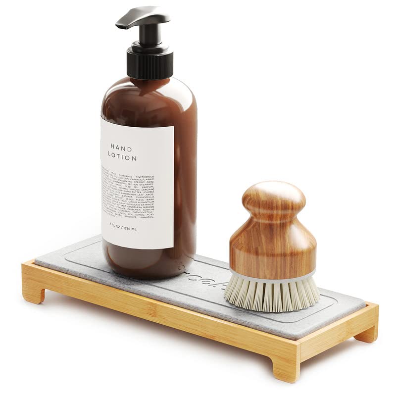 SpaceAid DryingNeat Instant Dry Sink Caddy Organizers, Kitchen Sponge Soap Holder Dispenser, Countertop Fast Drying Counter Tray Rack (Bamboo, Gray)