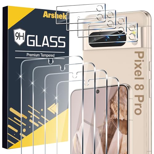 [4+4 Pack] for Google Pixel 8 Pro Screen Protector, 9H Tempered Glass, Ultrasonic Fingerprint Unlock, Case Friendly HD Clear for Google Pixel 8 Pro Tempered Glass Screen Protector 5G