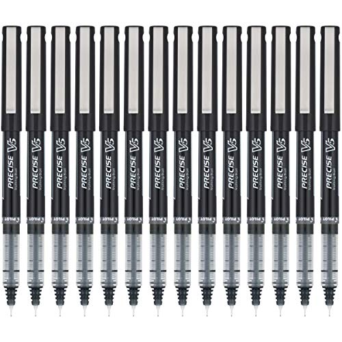 Pilot, Precise V5, Capped Liquid Ink Rolling Ball Pens, Extra Fine Point 0.5 mm, Black, Pack of 14
