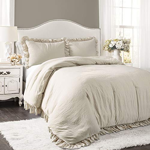 Lush Decor Reyna 3-Piece Ruffled Comforter Bedding Set with Pillow Shams, King, Wheat