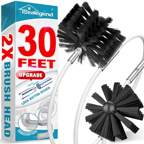 Sealegend 30 FEET Dryer Vent Cleaner Kit Double Synthetic Brush Head Upgraded Flexible Quick Snap Brush with Drill Attachment Extend Up to 30 FEET for Easy Cleaning Use with or Without a Power Drill…