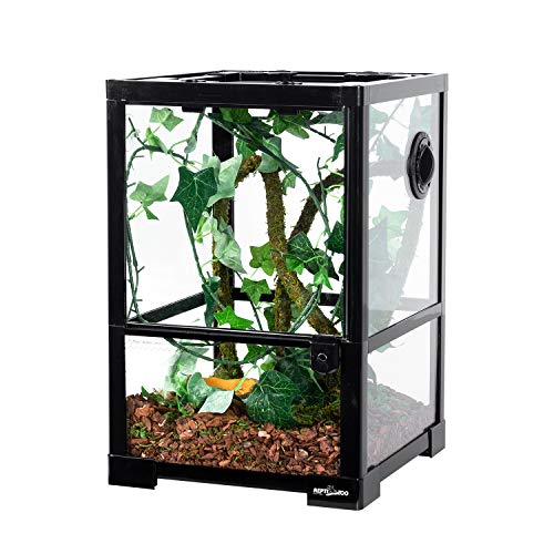 REPTI ZOO Amphibian Habitat Tank 10 Gallon, Full Vision Glass Reptile Terrarium 12' x 12' x 18', Vertical Reptile Tank with Deep Base & Top Screen Ventilation