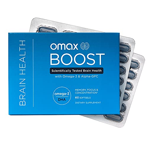 Omax Boost Alpha GPC Brain Health Supplement with Omega 3 DHA +, Focus, Performance, Mood, Immunity, Aging | 60 Softgels