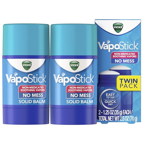 Vicks VapoStick, Solid Balm, No Mess, Soothing Non-Medicated Vicks Vapors, Easy-To-Use No-Touch Applicator, Quick Dry, Lightweight Skin Feel, 1.25oz x 2
