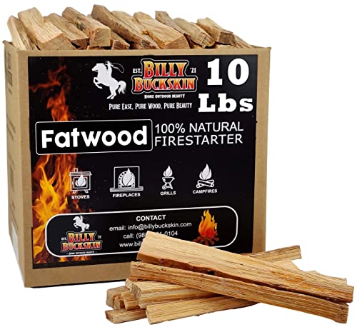 Billy Buckskin 10 lbs. Fatwood Fire Starter Sticks Camping Essentials | Great Fire Logs and Fire Starters for Campfires, Wood Stoves, Fireplaces, Bonfires | Start a Fire with 2 Sticks | 10 lb Box