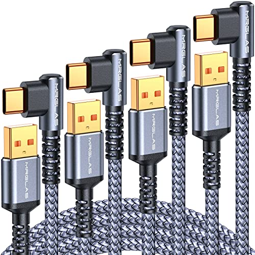 MRGLAS USB C Charger Cable 3.2A, [4-Pack,10+6.6+3.3+1.6FT] Type C Charger Fast Charging Cable Right Angle [90°& Gold-Plated] Durable Nylon Braided USB A to USB C Cord for Samsung S10 S9 Note 8 S21 LG