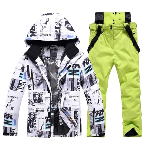 Ski Suit for Men Snowboarding Waterproof Windproof Insulated Ski Jackets and Pants Colorblock Zipper Pocket Winter Outdoor Sports Fashion Snowmobile Suit Hooded Drawstring Trendy Snowsuit