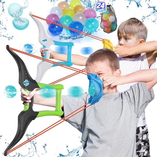 HYES 2 Pack Water Balloon Launcher Slingshot with 24 Reusable Water Balloons, 1 Storage Bag, Water Balloons Quick Fill for Kids Boys Teens Adults, Summer Gift Toys Games for Outdoor Fun