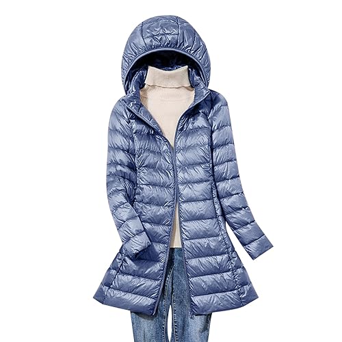 SMIDOW lightning deals of today Long Puffer Coat For Women Plus Size Warm Winter Down Jackets Lightweight Removable Hood Quilted Coats jackets for women winter Blue M