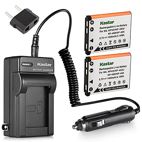 Kastar Battery 2-Pack + Charger for Fujifilm NP-45 NP-45A NP-45B NP-45S and Fujifilm FinePix XP20 XP22 XP30 XP50 XP60 XP70 XP80 XP90 XP120 T350 T360 T400 T500 T510 T550 T560 JX500 JX520 JX550 JZ310