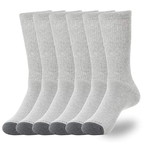 WANDER Men's Cushion Crew Socks 6-Pack Running Socks Men Cotton Athletic Sport Work Shoes Grey 8-13