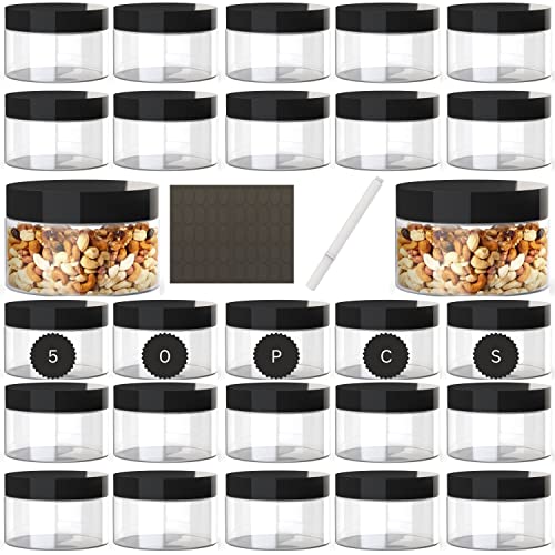 Mabua 4oz Plastic Containers with Lids 50 Pack BPA Free, Clear Empty Refillable Round Sugar Scrub small 4 Oz Plastic Jars with Lids for Cosmetics, Lotions, Body Butters, Liquid Slime & Beauty Products