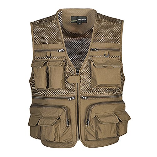 Ziker Men's Mesh Breathable Openwork Camouflage Journalist Photographer Fishing Vest Waistcoat Jacket Coat (as1, alpha, m, regular, regular, Khaki)