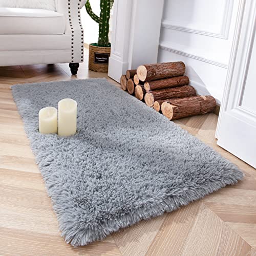 Chicrug Soft Area Rugs for Bedroom Living Room Plush Fluffy Rug 2x4 Feet, Shag Furry Area Rug Carpet Non Shedding for Nursery Children Kids Girls Room Home Decorative, Grey