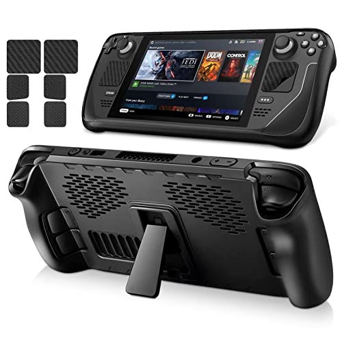 Steam Deck Case, Mozuper TPU Protective Cover Protector with Foldable Kickstand and Touchpad Stickers Accessories, Shockproof and Anti-Scratch, Non-Slip Design for Stream Deck Console