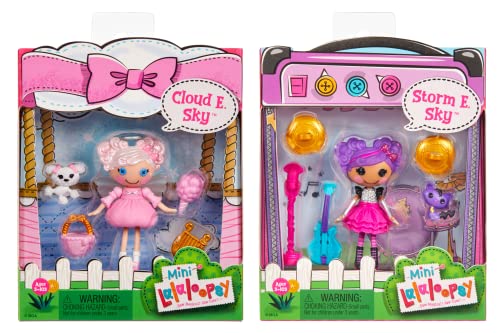 Lalaloopsy Mini Doll 2-Pack – Cloud E. Sky + Storm E. Sky with Mini Pets Poodle & Cat, Two 3” Mini Dolls with Accessories, in Reusable House Package playset, for Ages 3-103, Multicolor