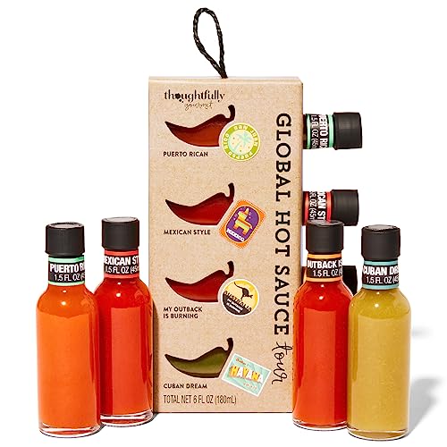 Thoughtfully Gourmet, Hot Sauces To Go: Global Edition Gift Set, Includes 5 Unique Hot Sauces: My Outback is Burning, Rio de Janeiro, Mexican Style, Puerto Rican, and Cuban Dream