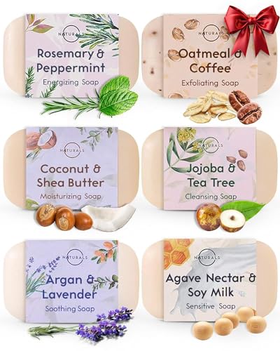 O Naturals 100% Natural Bar Soap - Assorted 6 PCS Soap Gift Set - Organic Ingredients & Essential Oils - Spa Gifts for Women & Men, Body Wash Soap Bar & Face Soap - Natural Soap - Mother's Day Gifts