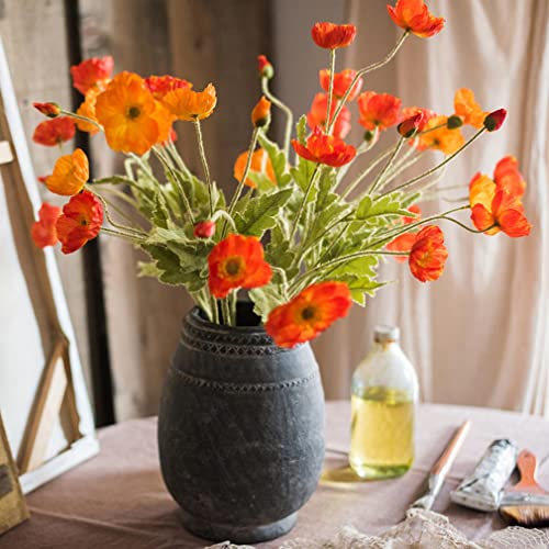 DUYONE Artificial Flowers 6 Stems Poppy Silk Bouquet,for Wedding, Home, Party Decoration,Table Centerpiece Arrangement(Orange)