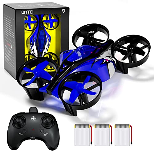 UNTEI 2 In 1 Mini Drones for Kids Remote Control Drone with Land Mode or Fly Mode, LED Lights,Auto Hovering, 3D Flip,Headless Mode and 3 Batteries,Toys Gifts for Boys Girls (Blue)
