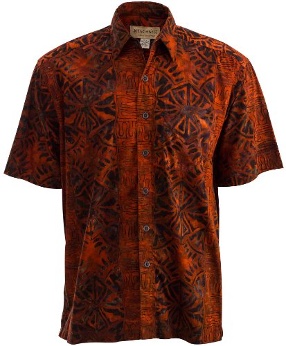 Johari West Men's Button-Down Short Sleeve Shirt, Geometric Sunset, Amber, 2X-Large Tall