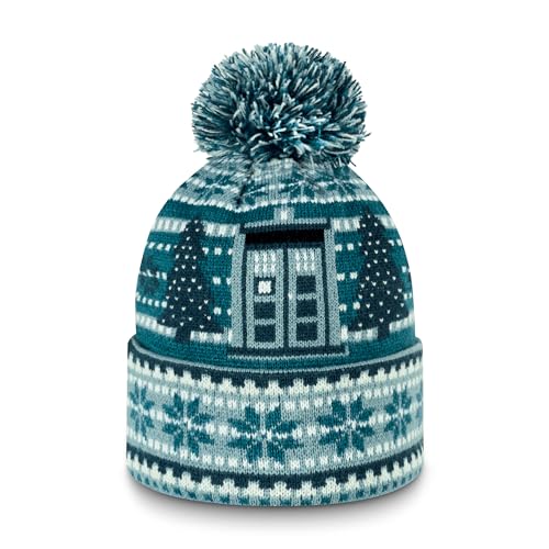Doctor Who Christmas Hat - Official Knitted Beanie Hat - Tardis, Weeping Angles & Snowmen Teal Blue