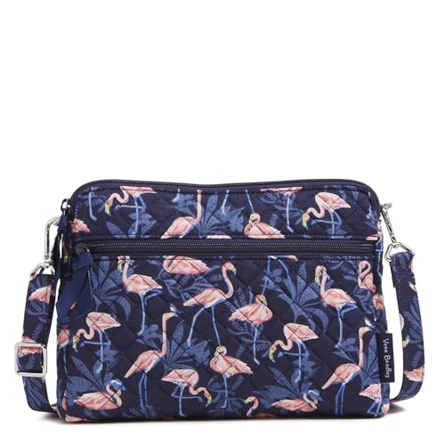 Vera Bradley Cotton Triple Compartment Crossbody Purse, Flamingo Party