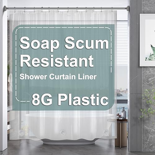 AmazerBath Shower Curtain, 72 x 72 Inches Plastic Heavy Duty Clear Shower Curtain, Waterproof PEVA Heavy Weight Thick Bathroom Curtain with 3 Big Clear Weighted Stones and 12 Rustproof Grommets