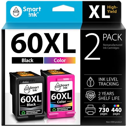 Smart Ink Remanufactured Ink Cartridge Replacement for HP 60 XL 60XL (Black & Color Combo Pack) to use with Deskjet D2530 D2545 F2430 F4440 Envy 100 110 120 Photosmart C4640 C4650 C4680 C4780 C4795