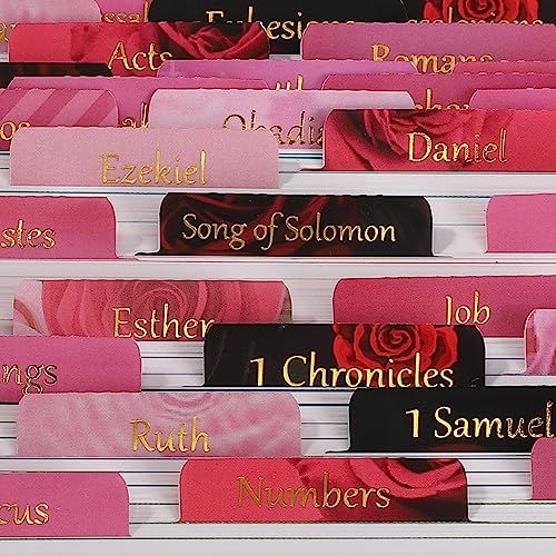Thinkor Laminated & Reposition Bible Tabs, Gold Foil Pink Rose, Large Print Christian Gift for Women, Easy to Read and Apply Bible Journaling Tabs (Gold Pink Rose)