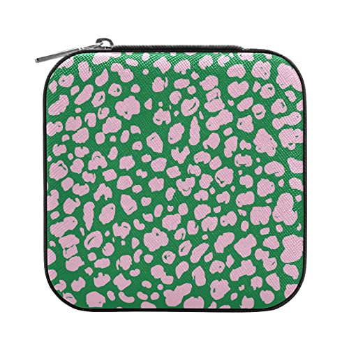 susiyo Pink Green Leopard Travel Mini Jewelry Box Portable PU Leather Organizer Case Storage Necklace Earrings Rings Bracelet Jewelry Rolls Clutch Bag for Women Ladies Girls (Square, Black)