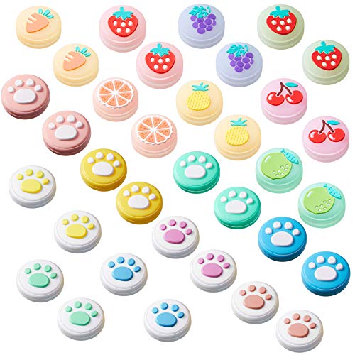 Skylety 32 Pieces Replacement Soft Silicone Cat Paw and Fruit Design Thumb Grip Analog Stick Cover Joystick Luminous Cover Compatible with Nintendo Switch, Switch Lite, Joy-Con Controller